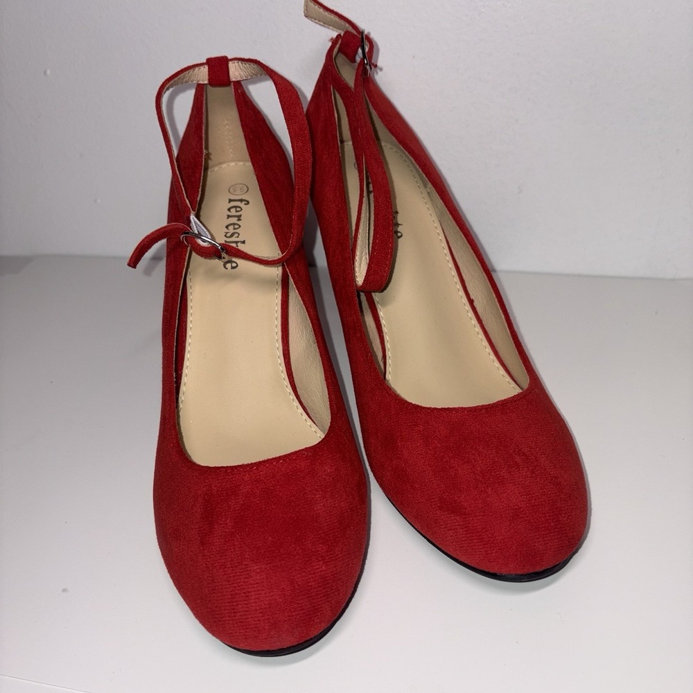 fereshte Ankle Strap Heel Sz 9.5 Faux Suede Block Heel Mary Jane Pumps 9.5